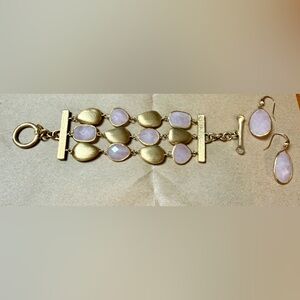 Rivka Friedman Gold and Rose Quartz Bracelet Set